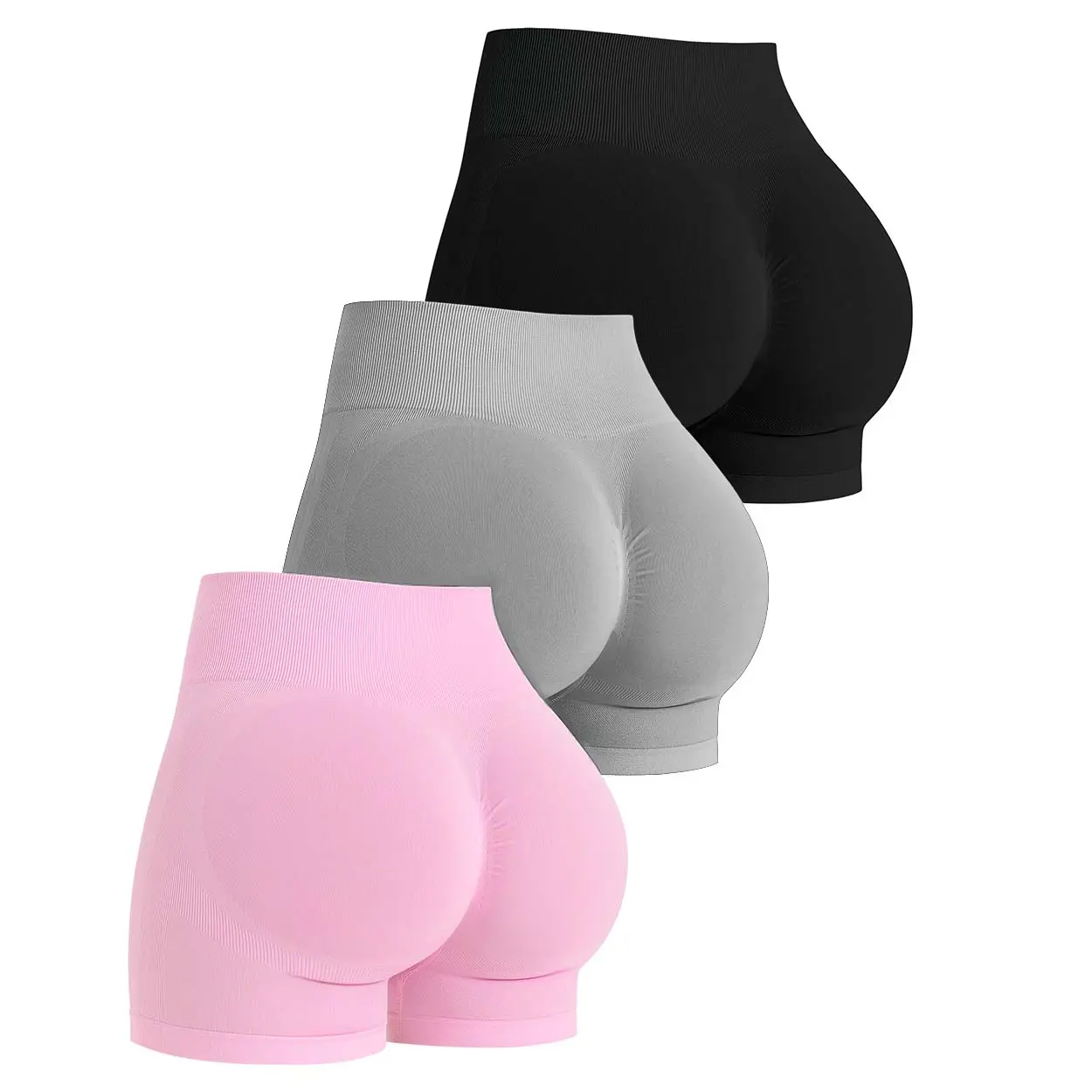 3 Pack Women Seamless High Waist Scrunch Butt Biker Shorts, Booty Lifting Shaping Shorts for Yoga Gym Daily Casual Loungewear