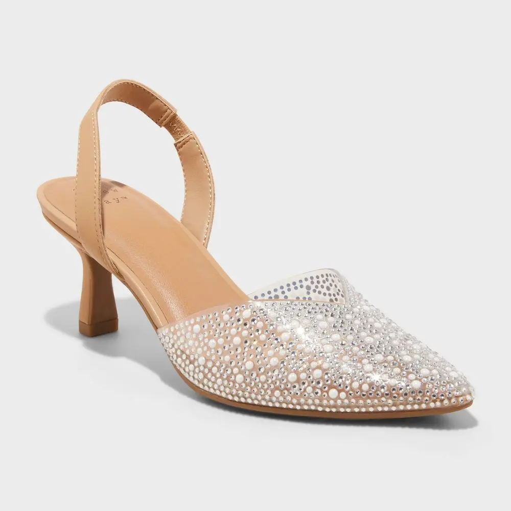 Women's Isabel Embellished Slingback Kitten Pumps - A New Day Women's Isabel Embellished Slingback Kitten Pumps - A New Day
