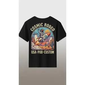 "Cosmic Rodeo T-Shirt |   Vintage Astronaut Cowboy Rocket Graphic Tee |   Western Desert UFO Space USA Patriotic Shirt"