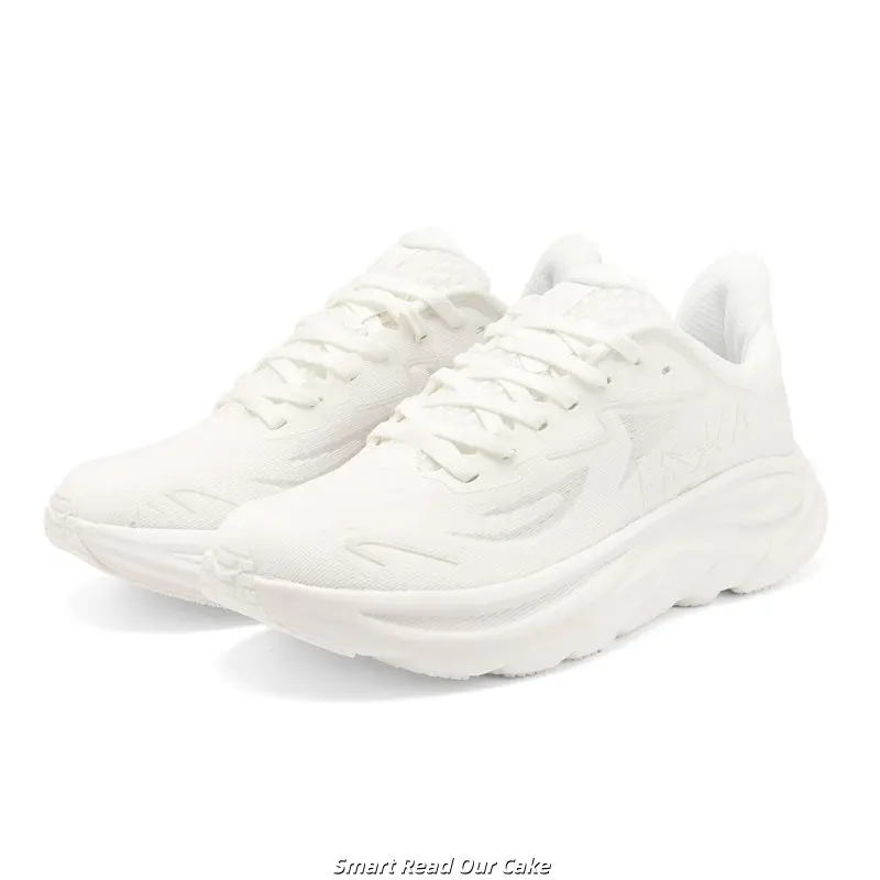 Brand New Sealed Original Box Unisex All White Light Mesh Running Sneakers Embossed Logo Multi Wave Thick Cushion Sole White Non Slip Athletic Walking Gym Daily Sports Trainers