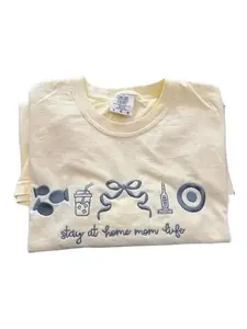 Stay at Home Mom Life embroidered Shirt Soft Breathable Cotton Tee for Everyday Comfort Real Life Moments Perfect Gift for Mamas Unisex Relaxed Fit Crewneck Sweatshirt Top Womenswear