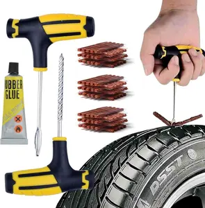 Flat Tire Repair Kit with Pack Of 68 PCs Tire Plugs & a Glue | Stainless Steel Bits with Durable Handles - Portable & Heavy Duty Puncture Kit Automotive for Truck, Cars and Motorcycle