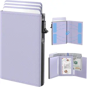 Pop Up Card Case Women's Wallet with RFID Protection - Slim Minimalist Thin Small Size - 9-14 Card Capacity, ID Window, Pocket - Light Purple