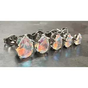 PAIR of Dazzling Hypoallergenic Aurora Borealis CZ Gem Teardrop Stud Earrings!