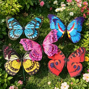 10pcs Dual-Layer (22cm) Mixed Color Butterfly Garden Decorations, Floor Mount Artificial Lawn Decor, DIY Backyard Ornament, Garden Accessories
