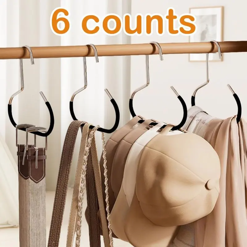 6 Counts Hat Organizer, Non-Toxic Stainless Steel Hanger, Model G-1 Space Saving Design Hat Hook, Accessory Organizer for Hanging Scarf, Shawl, Belt