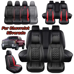 For Chevrolet Silverado GMC 1500 2500HD 3500HD Pickup Truck Car 5 Seat / 2 Seat Cover Full Set Premium PU Leather Front Rear Cushion Protector Pad Mat