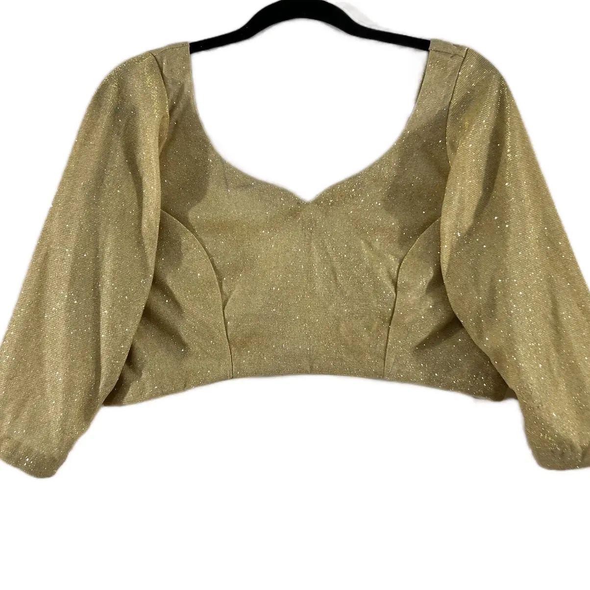 Trendy Women's Golden Shimmer Fitted Blouse with Stylized Backless Design Matches a variety of Saree and Lehnga Choices.