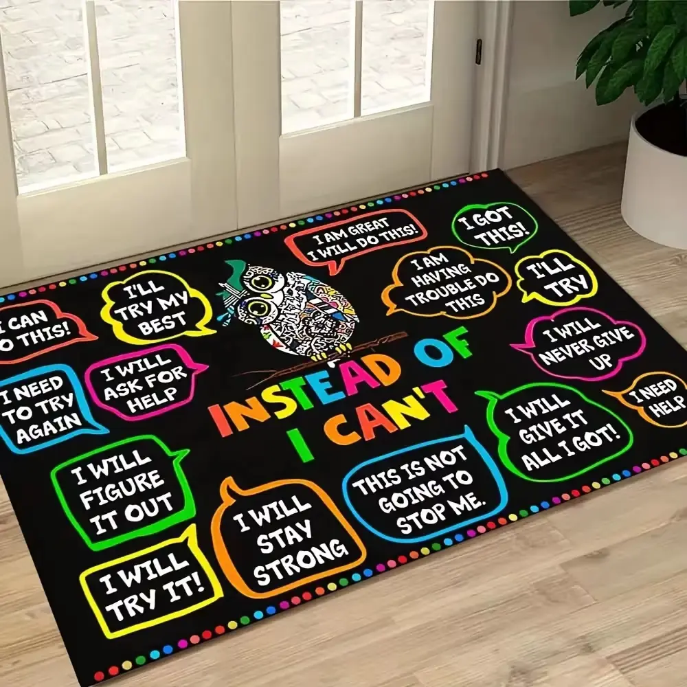 Motivational Doormat Colorful Cartoon Owl Motivational Phrase Print Doormat Non-Slip Dirt-Proof And Soft For Porches Entryway Home Decor Dorm Rooms Balcony