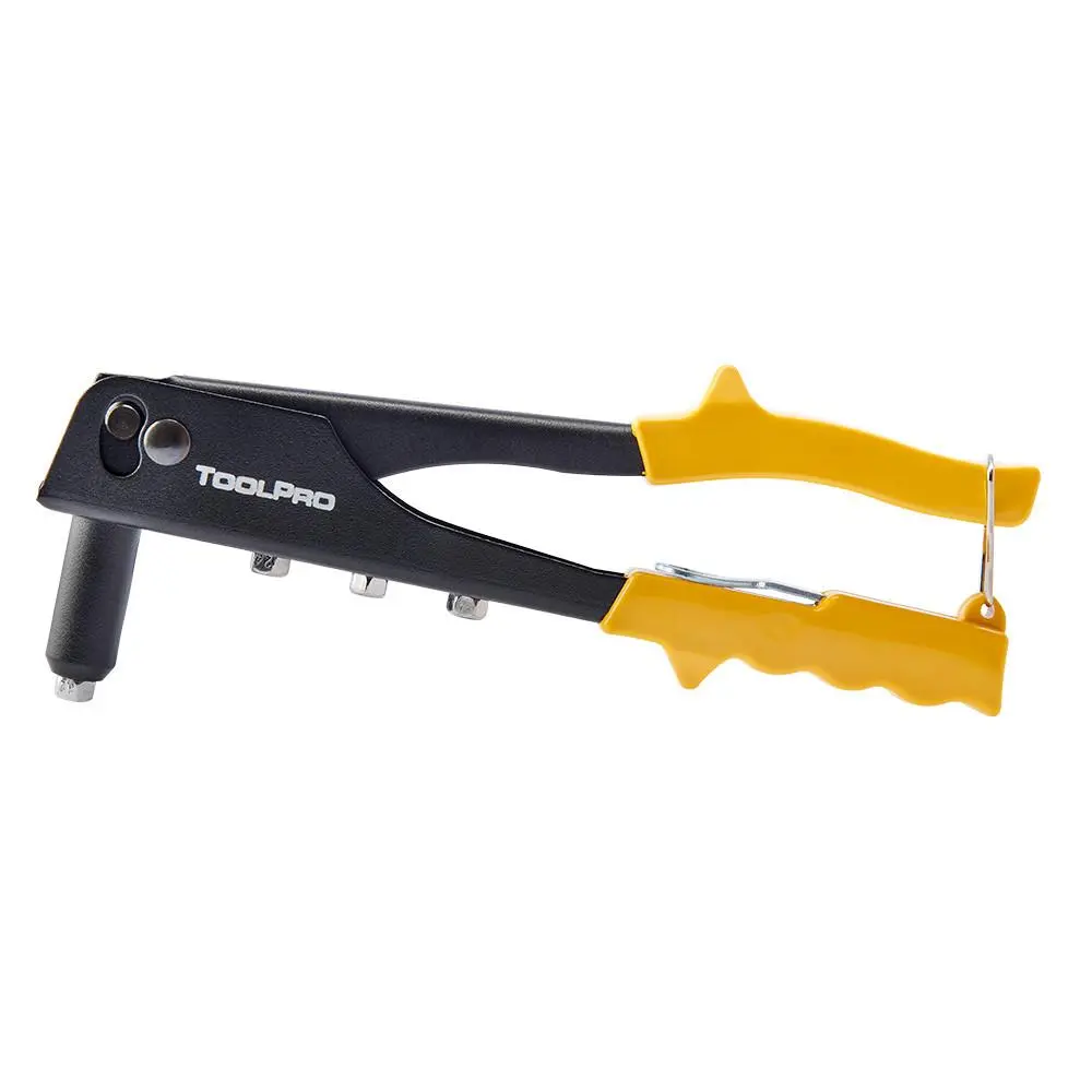 TOOLPRO Black Heavy-Duty Carbon Steel Hand Riveter - Professional Cushion Grip Tool with Auto Ejector, Easy Rivet Size Changing, Wrench Storage, Non-Slip Grips, Ideal for Construction, Job Site Workers, Hand Tools, Wrench Stored