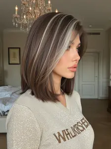 Topshe 13x6 HD Lace Front Wig, Highlight Bob Wig, 12 Inch Shoulder Length Highlights Straight Hair, Natural Fit Comfortable, Perfect for Daily Wear & Holidays, Lace Frontal Wigs