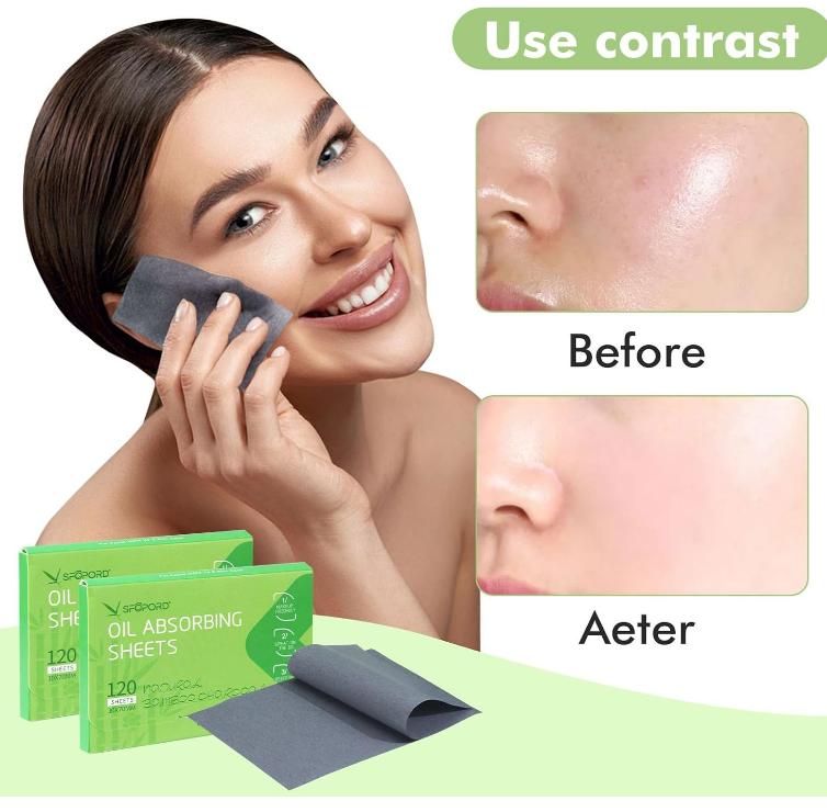 Oil Absorbing Sheets with Bamboo Charcoal - 4 Pack (480 sheets) Oil Blotting Sheets For Face, 20% More Makeup Friendly High-performance Handy Face Blotting Paper for Oily Skin