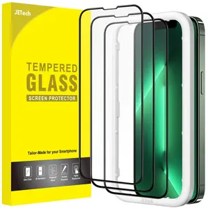JETech Full Coverage Screen Protector for iPhone 17e / iPhone 16e / iPhone 13 / 13 Pro, Black Edge Tempered Glass Film with Easy Installation Tool, Case-Friendly, 6.1-Inch Display, 3-Pack