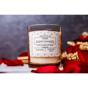 Pear Pomegranate | Coconut-Apricot Candle 8oz (Topped with Dried Flowers) + Free Car Air Freshener