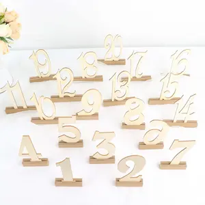 20-Pack Wooden Wedding Table Numbers 1-20 Natural with Holder Base 6" - Durable Rustic Event Decor