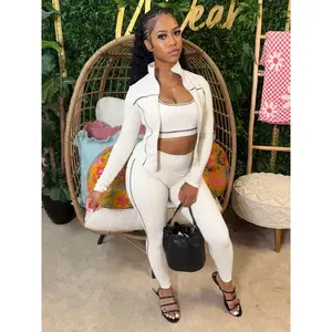 sweatpants outfit gym fits  Casual 3 Piece Set Women Tracksuit Elastic Vest+Zip Jacket+Leggings Matching Street Sporty Fitness Street Shapewear