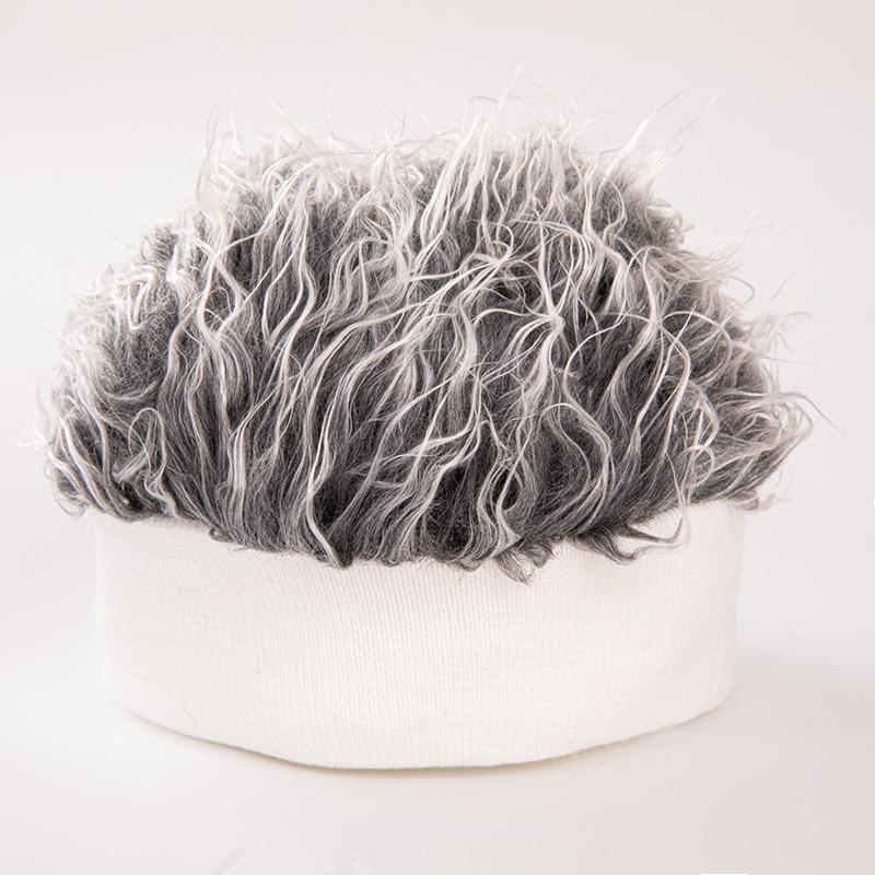 Men's wig knitted hat, fashionable hip-hop brimless hat, trendy knitted hat, men's party cosplay accessories