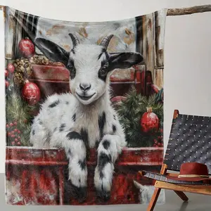 Cozy Rustic Goat & Christmas Ornaments Flannel Blanket - Soft, Durable & Machine Washable for Couch, Bed, Travel | Perfect Gift for Thanksgiving, Christmas & All Seasons