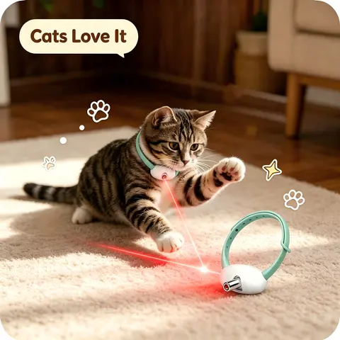 Automatic Laser Pointer Collar for Indoor Cats - USB Rechargeable, Adjustable Angle (41° Aim Control), 7.8-12.2 in Premium TPU, 1 oz Lightweight & Gentle on Fur, 1.5h Auto Restart, Flashing & Steady Modes Hands-Free Cat Toy Accessory