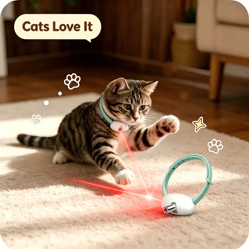 Automatic Laser Pointer Collar for Indoor Cats - USB Rechargeable, Adjustable Angle (41° Aim Control), 7.8-12.2 in Premium TPU, 1 oz Lightweight & Gentle on Fur, 1.5h Auto Restart, Flashing & Steady Modes Hands-Free Cat Toy Accessory