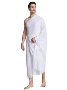 Men's Ihram Prayer Cloak Set, 2pcs Plain Towel Scarf, Elegant Style for All Seasons, Suitable for Hajj & Ramadan