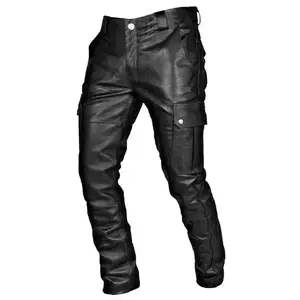 Motorcycle Men's Leather Pants Trousers Black Leather Pants With No Belt Fashion Casual Dance Party Long Pant Plus Size S-5xl Menswear Beige