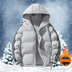 Casual Padded Jacket Men Winter Thick Warm Hooded Coats Zipper Fashion Menswear for Cold Weather polyester fiber Padding Trendy Style