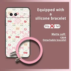 Waterproof Anti-knock Phone Case For Google Pixel 8A Dirt-resistant Solid Color Cartoon Protective Soft Case Back Cover Cute Bracelet Youth Personality heat dissipation Funny Ring