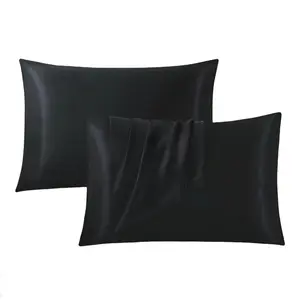 Pure Black Satin Texture Pillowcase (2/4 Pcs), Silky Satin Bedding: Uses Premium Satin Fabric, Creates A Luxurious Sleep Atmosphere, Wear-resistant and Wrinkle-resistant, Ideal for Luxury-style Users, Suitable for Bedrooms, Hotels