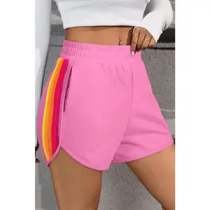 Bonbon Color Block Stripes Elastic High Waist Active Shorts