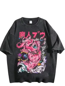 Dragon Ball Z Majin Buu Evolution Graphic T-Shirt, Vintage Washed Distressed Oversized Anime Streetwear Top, Retro DBZ Evil Buu Kid Buu Tee for Men Women, Dragon Ball Fan Gift & 90s Nostalgia Apparel