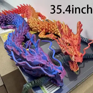 35.4-in Blackish Gold Giant Open-Mouthed Chinese Dragon 3D Printed Family Statue, Home & Car Decor, Collectible, Ideal Holiday Gift for Easter or Father's Day, Basket Filler Room Accessory