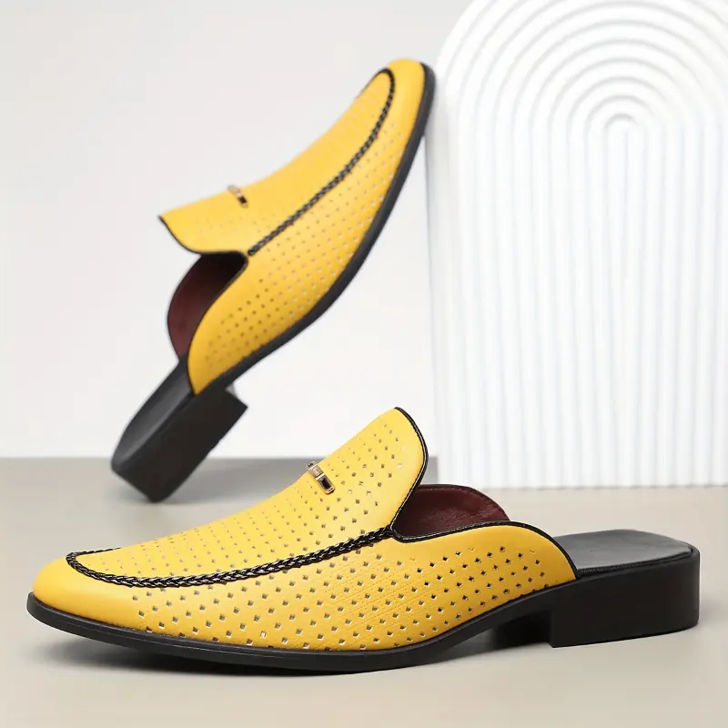 Casual Pointed Toe Slides in Solid Color PU Leather, Slip-On All-Season Fashion Footwear for Daily and Casual Wear, Rubber, Shoe, Unisex, Daily Wear