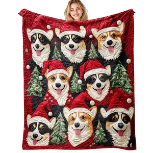 Cute Christmas Corgi Plush Blanket, Soft Flannel Throw for Festive Decor, Perfect Gift for Family & Friends, Cozy Pet-Themed Cover-Up