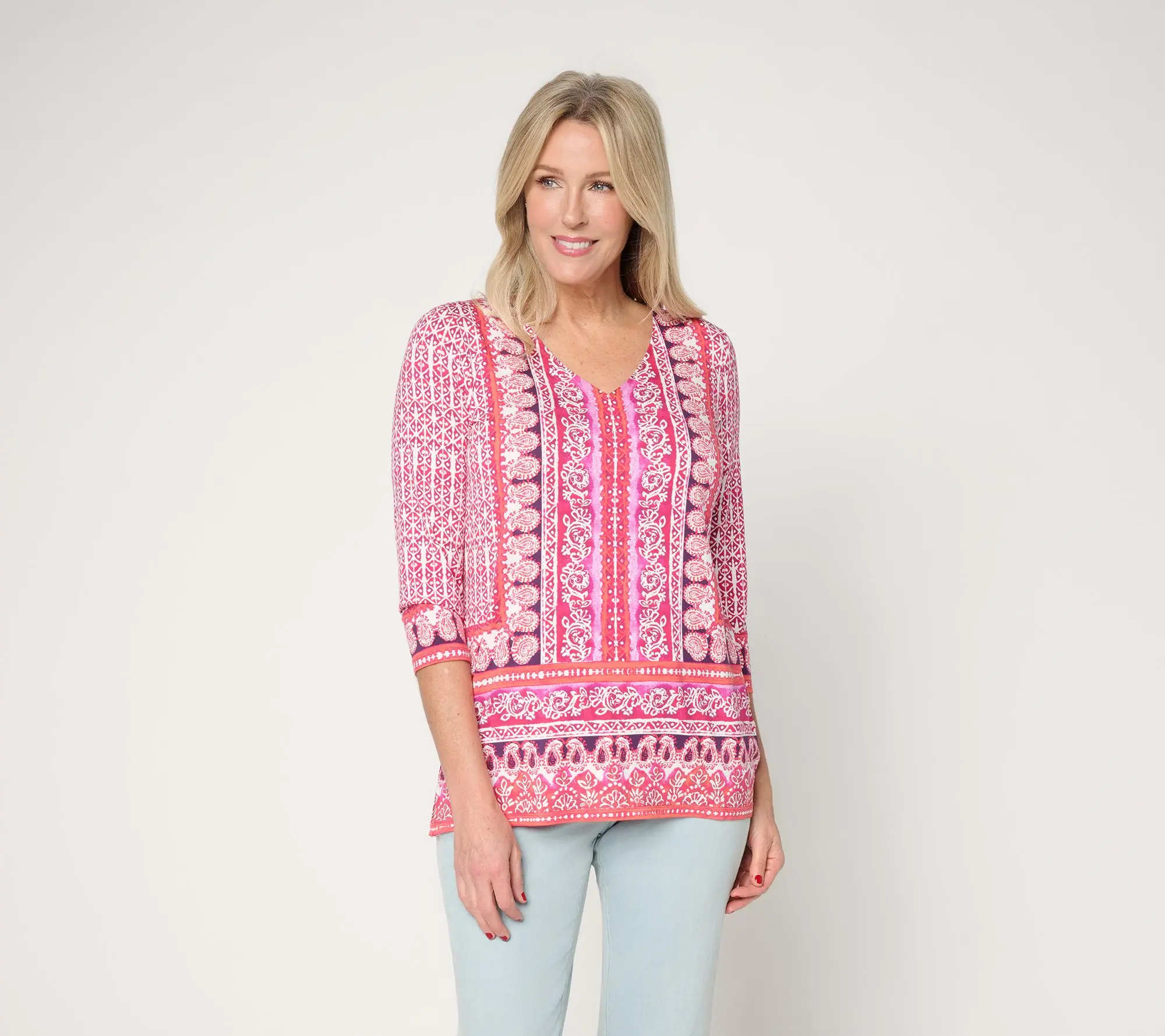Belle Beach by Kim Gravel Rayon Spandex Painted Paisley Boarder TrimTop