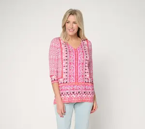 Belle Beach by Kim Gravel Rayon Spandex Painted Paisley Boarder TrimTop