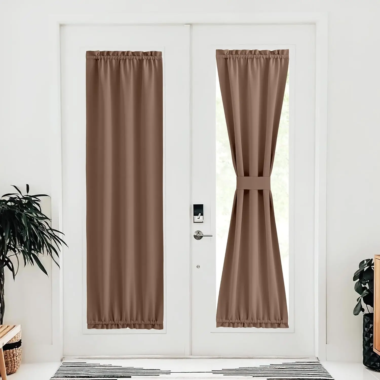 NICETOWN 1 Panel Sidelight French Door Blackout Curtain Thermal Insulated Drapes Light Blocking Window Treatment Curtain for Glass Door Rod Pocket with Tieback 25" x 80", Cappuccino