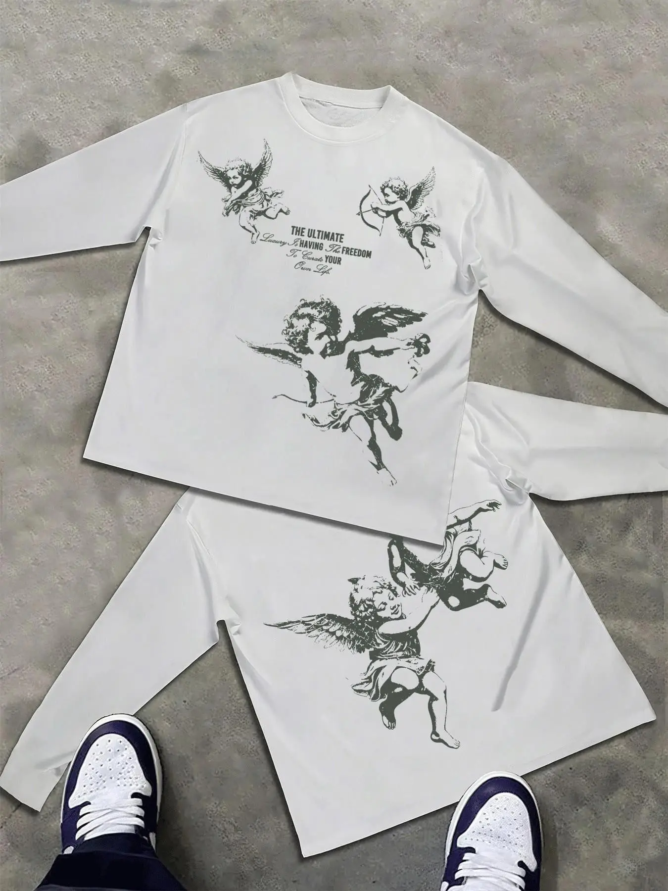 Men's Long Sleeve Slim Fit T-Shirt, Simple Pattern Angel, Casual