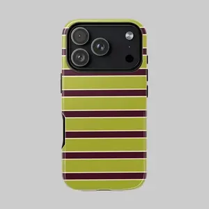 Olive Green & Burgundy Striped Protective Cellphone Cover, Dual-Layer Hard PC Casing, Shockproof Slim Smartphone Case for iPhone X,11 Pro Max,12,13,14,15,16,16E,17 Devices, Strong Protection Accessories