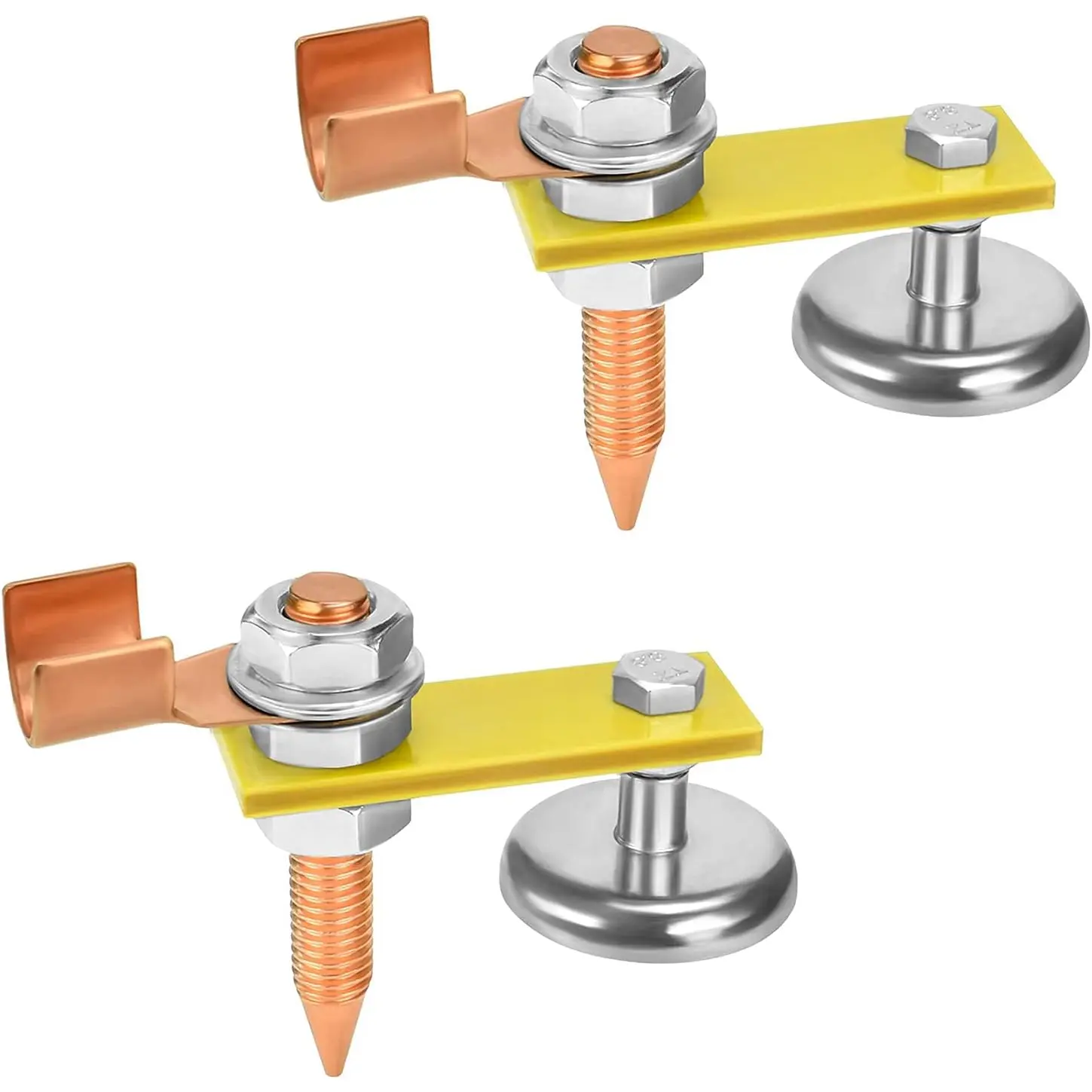 Upgrade Welding Ground Clamp Tool - 2-Pack, Large Suction, Copper Tail, Copper Plated Iron Rod, Safety Wire, Convenient, Durable and Solid, Stable Welder Accessory for Flat or Curved Surfaces