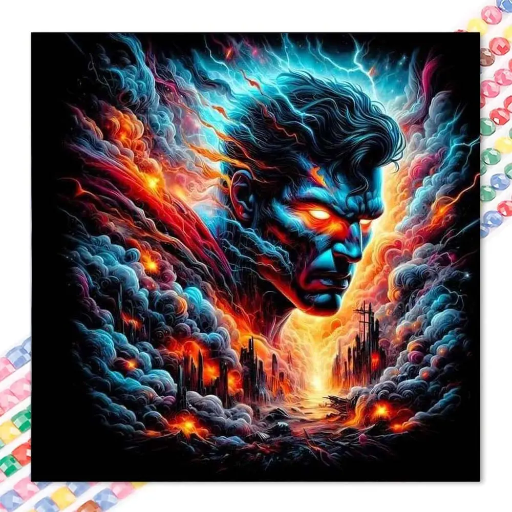 1 DIY diamond painting kit, 5D diamond art set, DIY decoration, Superman, flames, apocalypse diamond painting kit full round drill, mosaic, diamond art, DIY art home decor, suitable for Christmas.