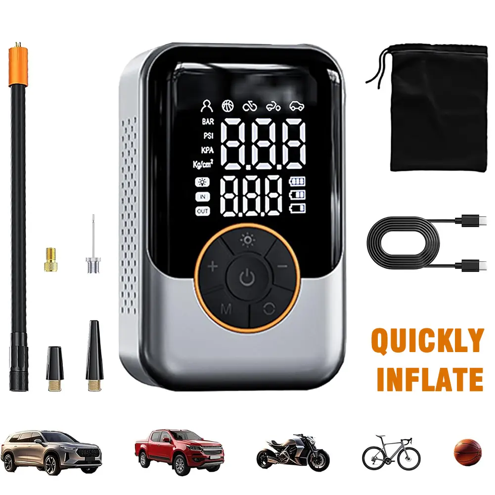 Cordless Tire Inflator - Handheld Automotive Tire Inflation Pump, Portable Air Compressor with Fast Inflation, Digital Display, Auto Shut-Off, LED Light, USB Charging for Cars, Bikes, Automotive Tire Inflator