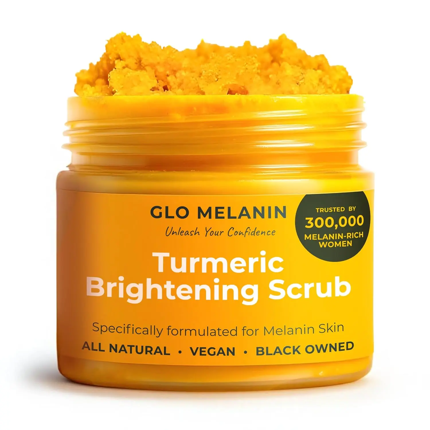 Glo Melanin Turmeric Brightening Scrub for Dark Spots [4 oz] | Includes Jojoba Oil - Sea Salt & Vitamin E, Brightening for Inner Thighs - Bikini Area - Underarms, Natural, Exfoliating