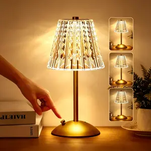 Crystal LED Table Decor Light Touch Sensor Desktop Night Light Rechargeable Reading Lamp for Bedroom Bedside Hotel Bar Decor