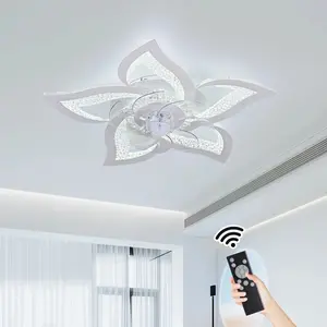 Garwarm Modern Low Profile Ceiling Fan with Lights Dimmable LED Ceiling Fans with Remote Control Flower Shape Flush Mount Ceiling Lamp with Dimming for Kitchen Bedroom Living Room Dining Room, 6 Speeds