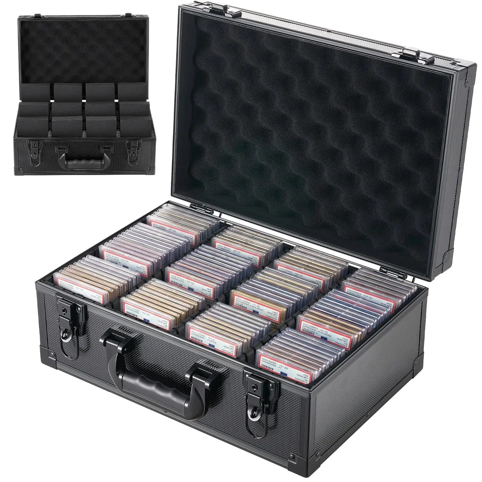 VEVOR Graded Card Case 4 Row 120 PSA Slab Storage Box with Secure Lock, Baseball Sports Trading Cards Holder Collector with 12 Dividers, Key, Holds 95 SGC 85 BGS 435 Top Loaders & 999+ Loose Cards