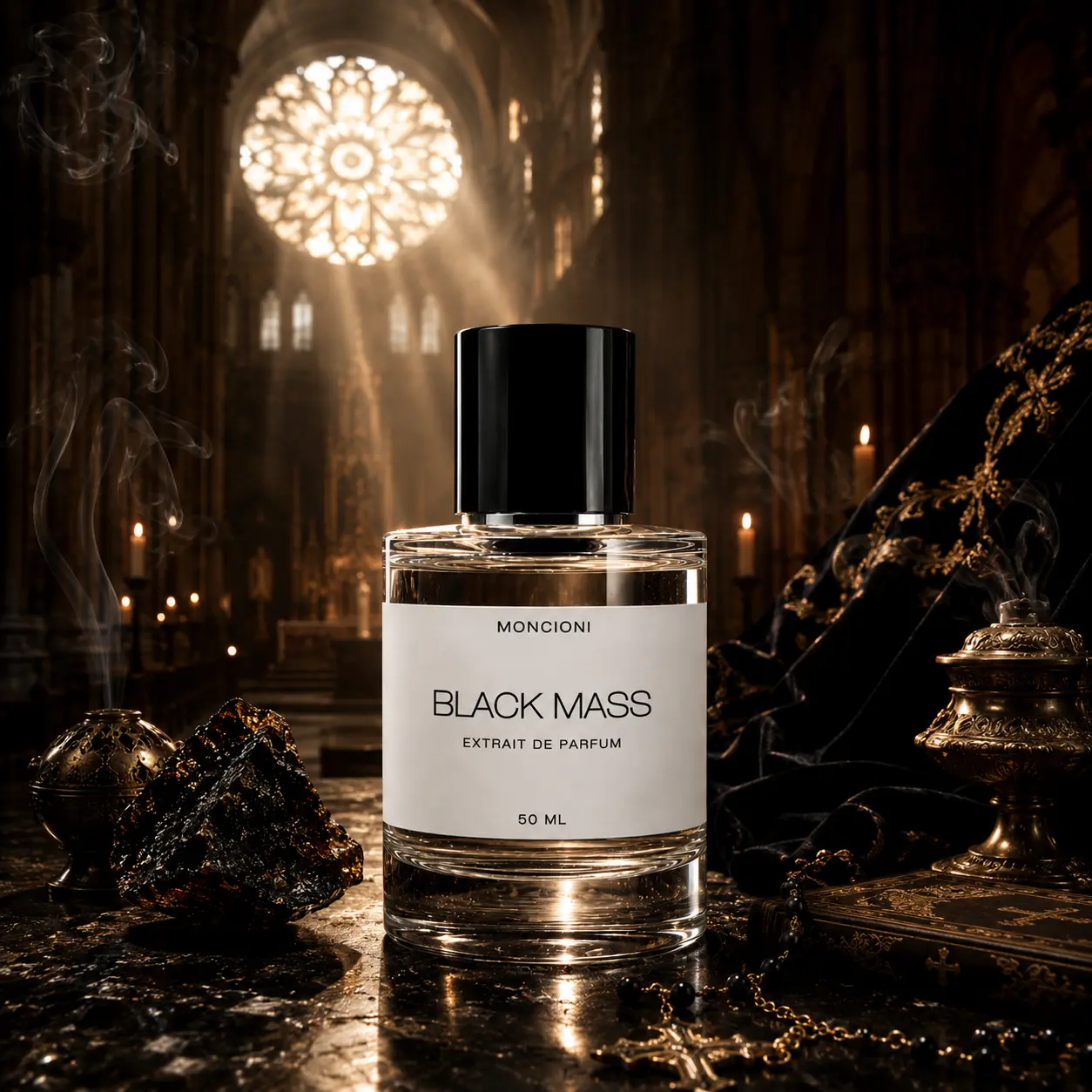 Moncioni Black Mass Extrait de Parfum - Unisex Luxury Fragrance with Oud, Rose, Patchouli - Long-Lasting Designer-Inspired Niche Perfume Gift
