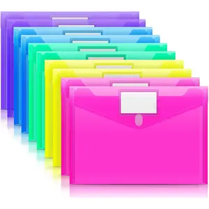 10 Pack Plastic Envelopes Poly Envelopes, Clear Document Folders File Folders US Letter A4 Size File Envelopes with Label Pocket, Assorted Color