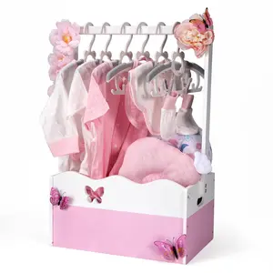Pink Wooden Baby Shower Crate Closet, Baby Crate with Handle, Baby Shower Gifts Basket, Baby Welcome Box for Girls, Pregnancy Gifts for New Parents