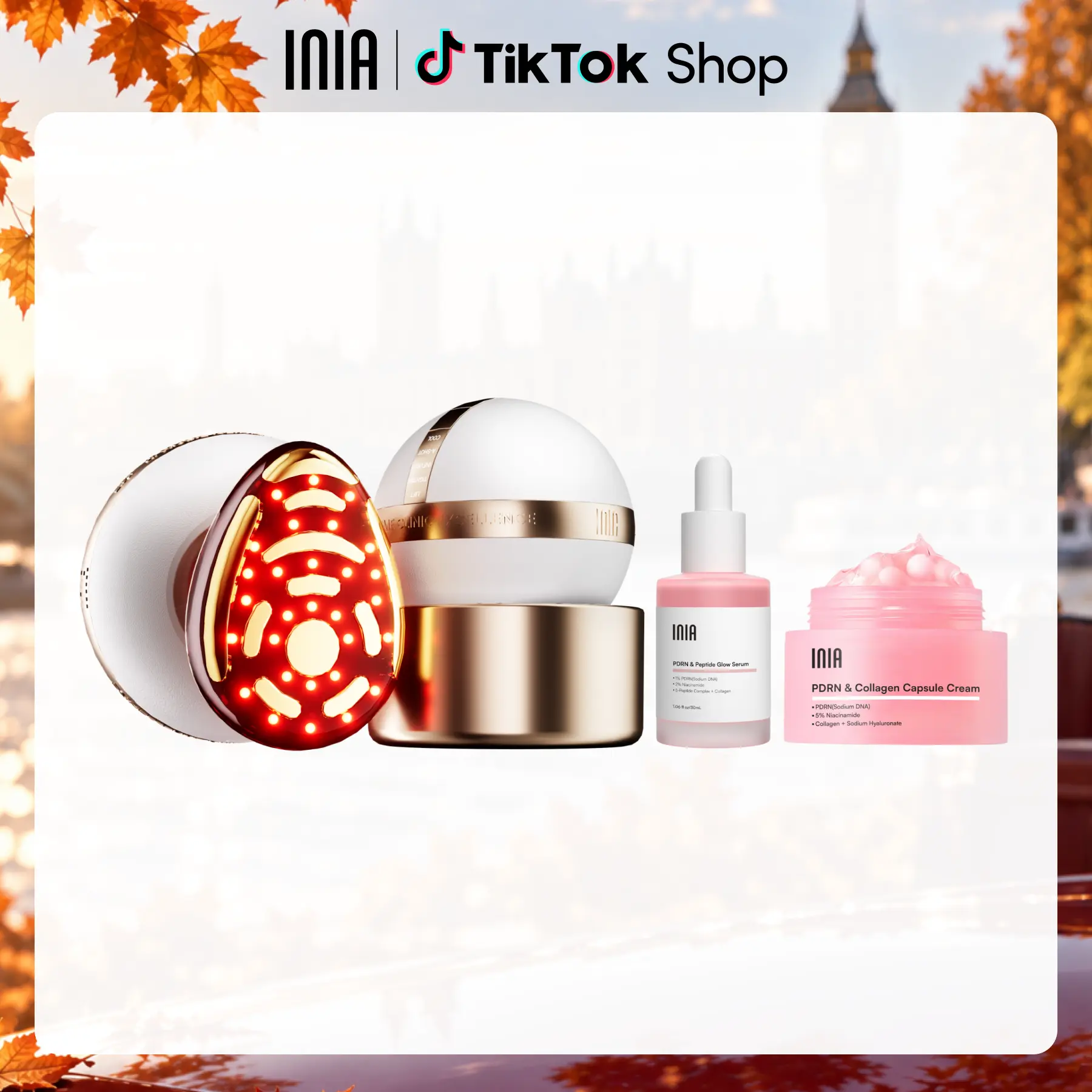 INIA SPHERA & PDRN Peptide Repair Skincare Bundle - RF & LED Face Lifting Device, Facial Beauty Machine, Skin Tightener with EMS Microcurrent, Red Light, Cryo Cooling, hd 14650, Peptide Cream & Serum for Repair & Hydration (Mother's Day Gift)